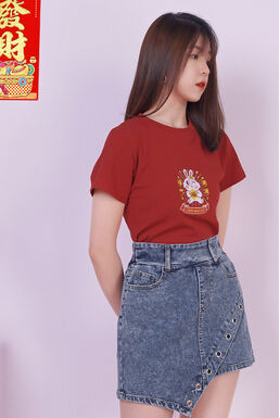 Luck Rabbit Embroidered Top (Red)